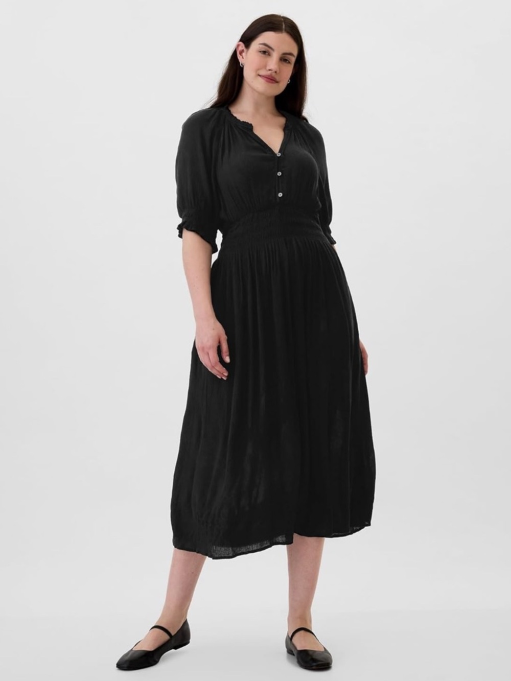 GAP Cotton Blend Black Smocked Waist Maxi Dress L NWT